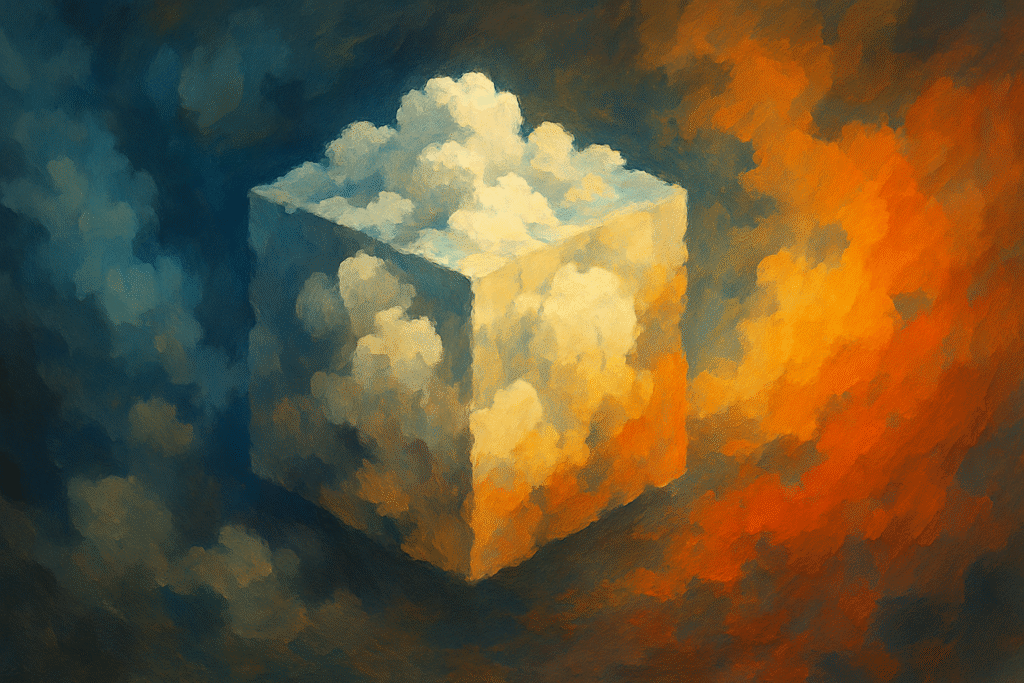 Cubo de Nuvens Coloridas no Céu representando o Stable Diffusion