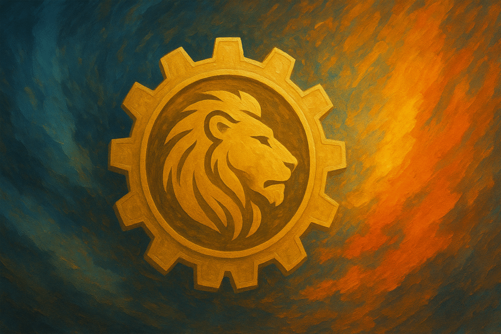 Roda Dourada com Cabeça de Leão representando o Leonardo.Ai