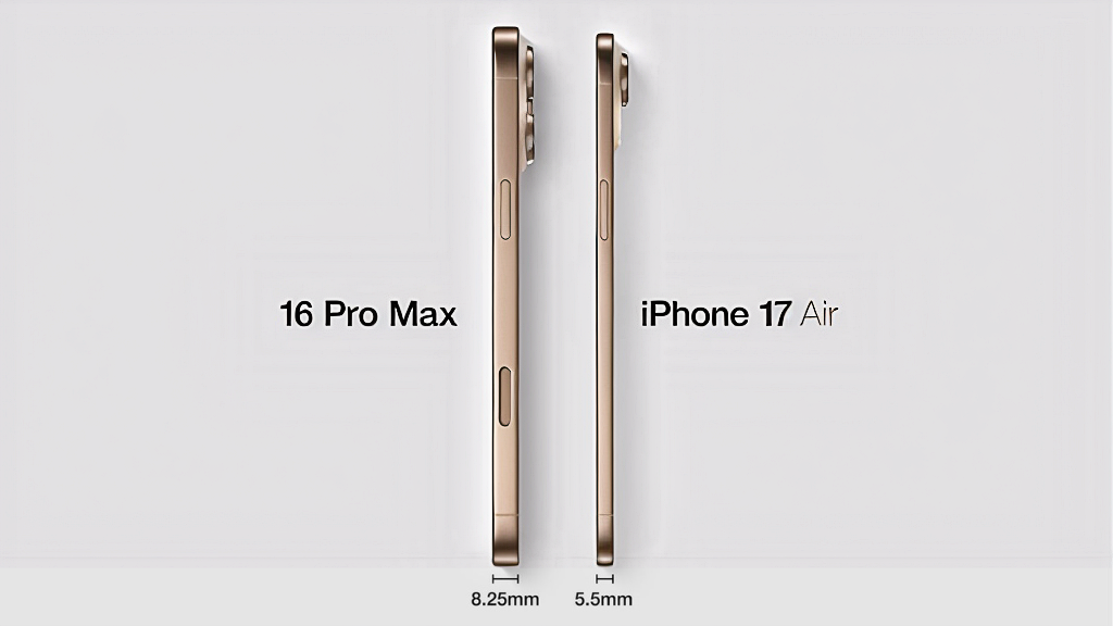 Comparação da Espessura do Iphone 16 pro max vs Iphone 17 Air