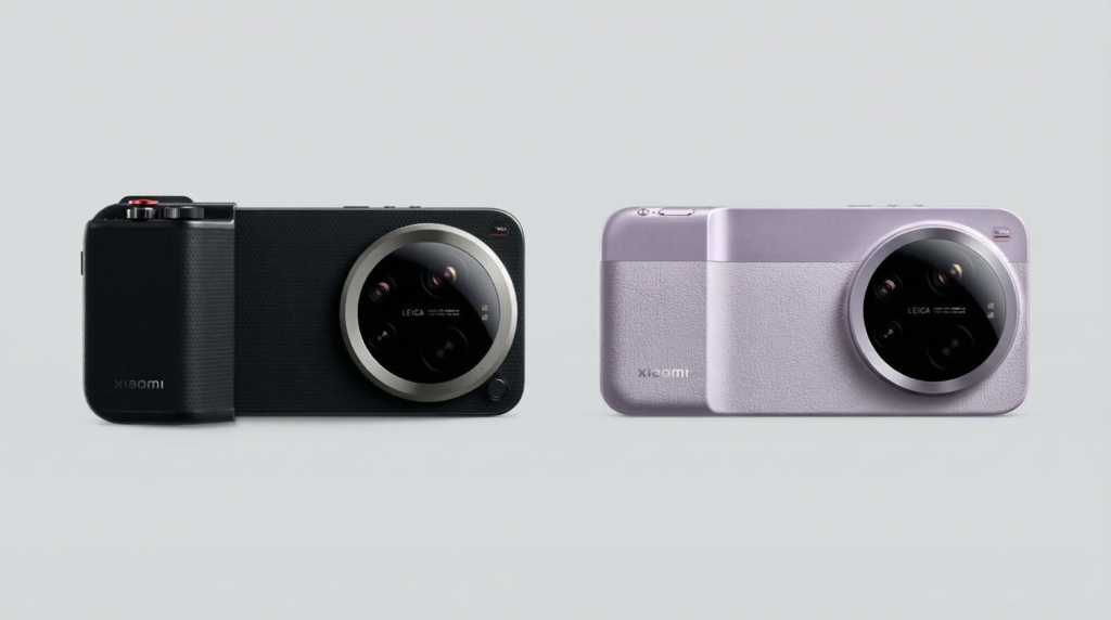 Xiaomi 17 Ultra em versões preto e roxo com kit de fotografia profissional acoplado, destacando as câmeras 