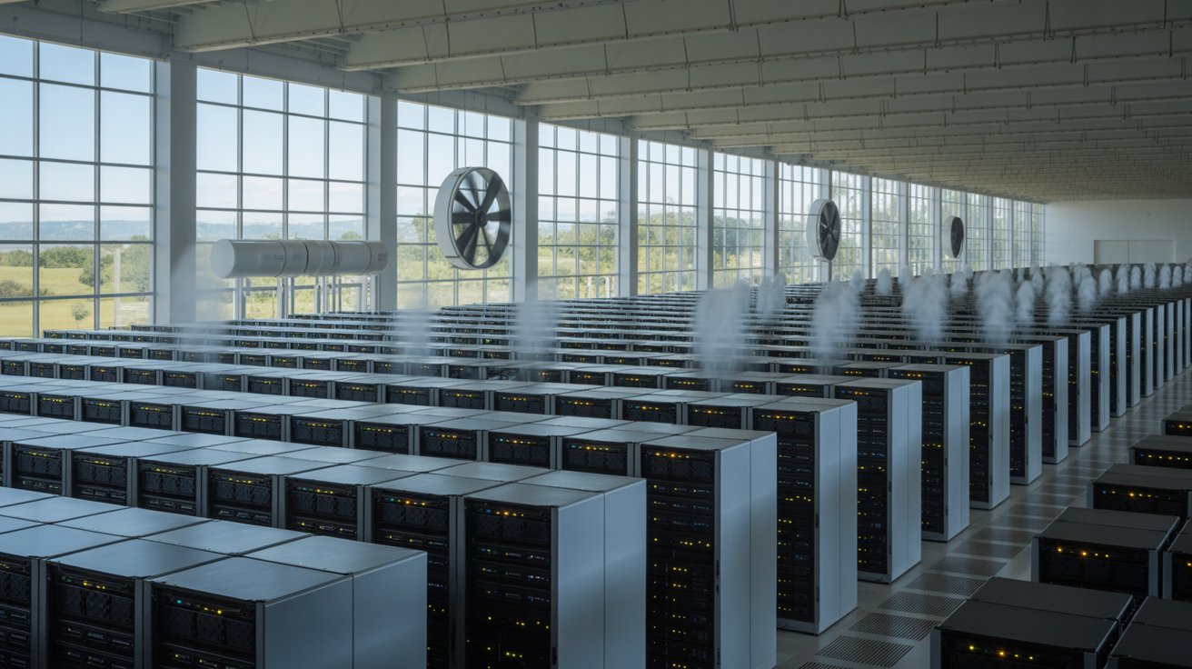 data center moderno utilizando ventiladores para resfriamento dos servidores