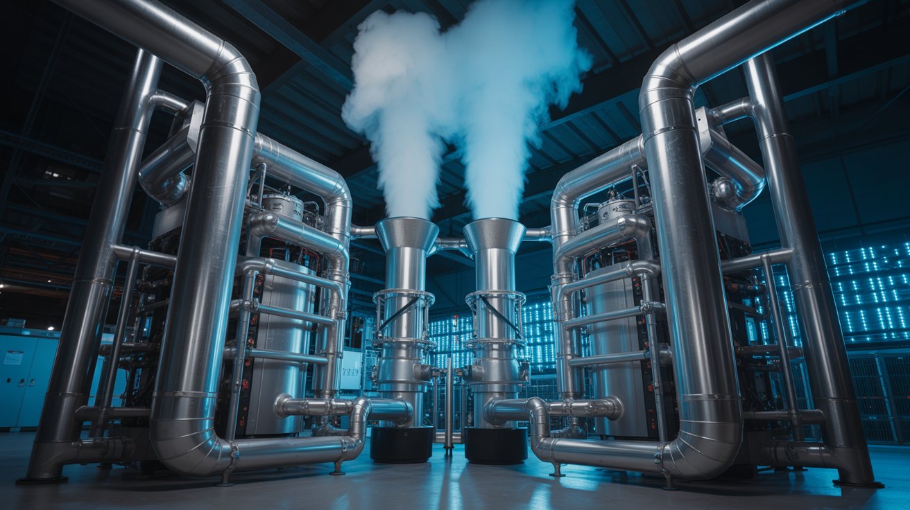 sistema de resfriamento com água evaporando, representando o processo de dissipação de calor em data centers de alto desempenho.