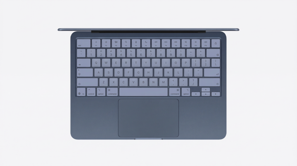 Vista superior do MacBook Neo com foco no teclado.