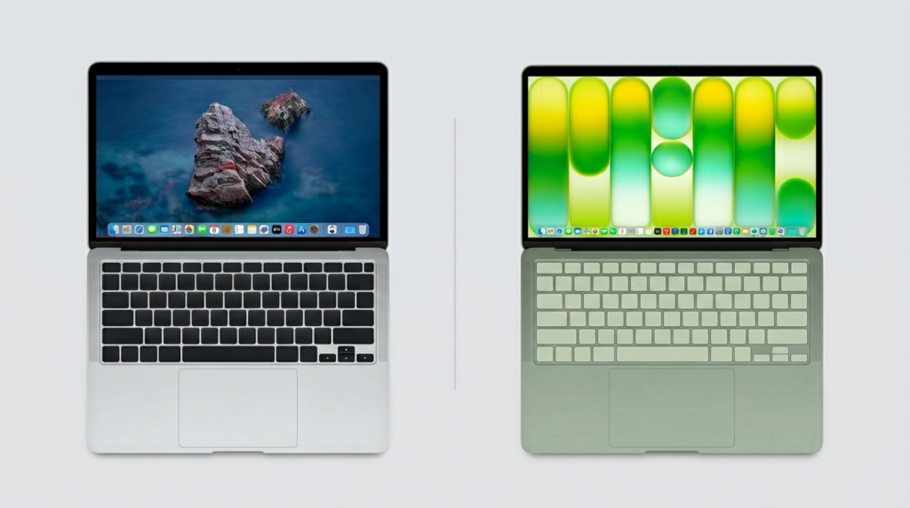 Comparação entre dois laptops: MacBook Air M1 vs MacBook NEO.