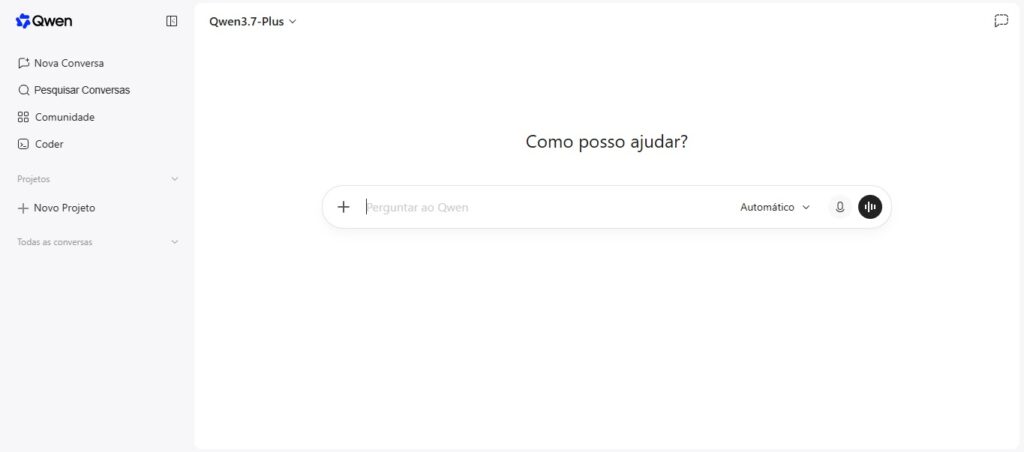 Captura de tela da interface do Qwen Studio